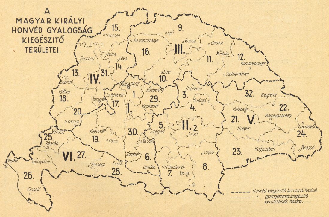 Prehľadná mapa vojenských doplňovacích obvodov uhorského honvédstva (4 M<img class='smiley' style='width:20px;height:20px;' src='images/smiley/cool.svg' alt='Cool'>
